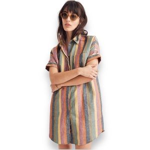 Madewell Rainbow Stripe Linen Blend Courier Shirtdress